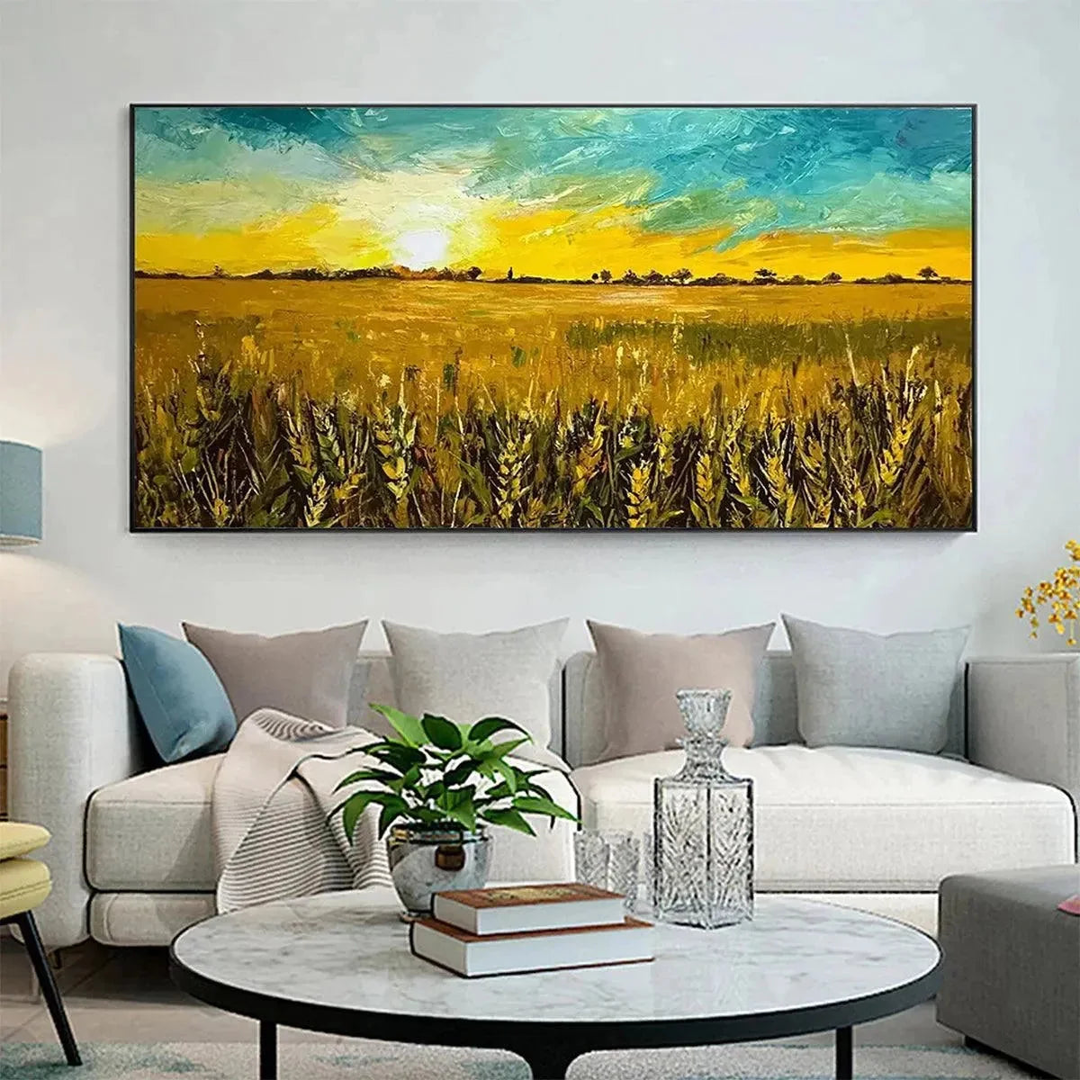 GOLDEN SUNSET FIELD: Landscape Painting of a Wheat Field at Sunset | Landscape closeup, raised brushwork detail