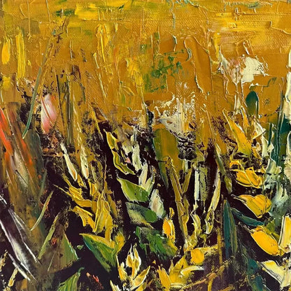 GOLDEN SUNSET FIELD: Landscape Painting of a Wheat Field at Sunset | rectangular format, hand-painted canvas edge