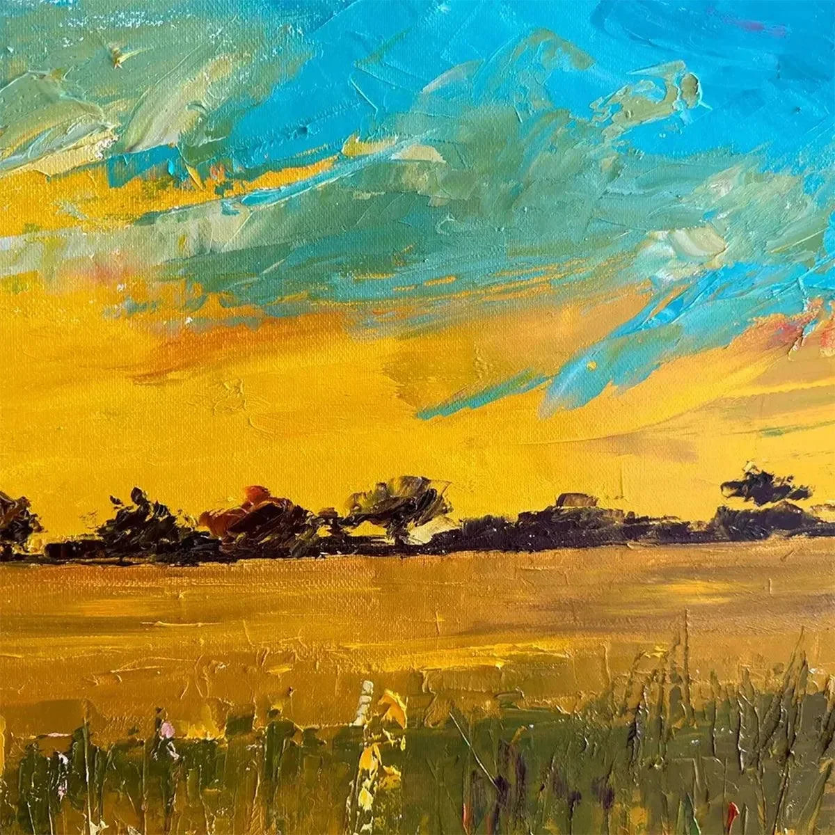 GOLDEN SUNSET FIELD: Landscape Painting of a Wheat Field at Sunset | Landscape mood, soft natural light studio shot