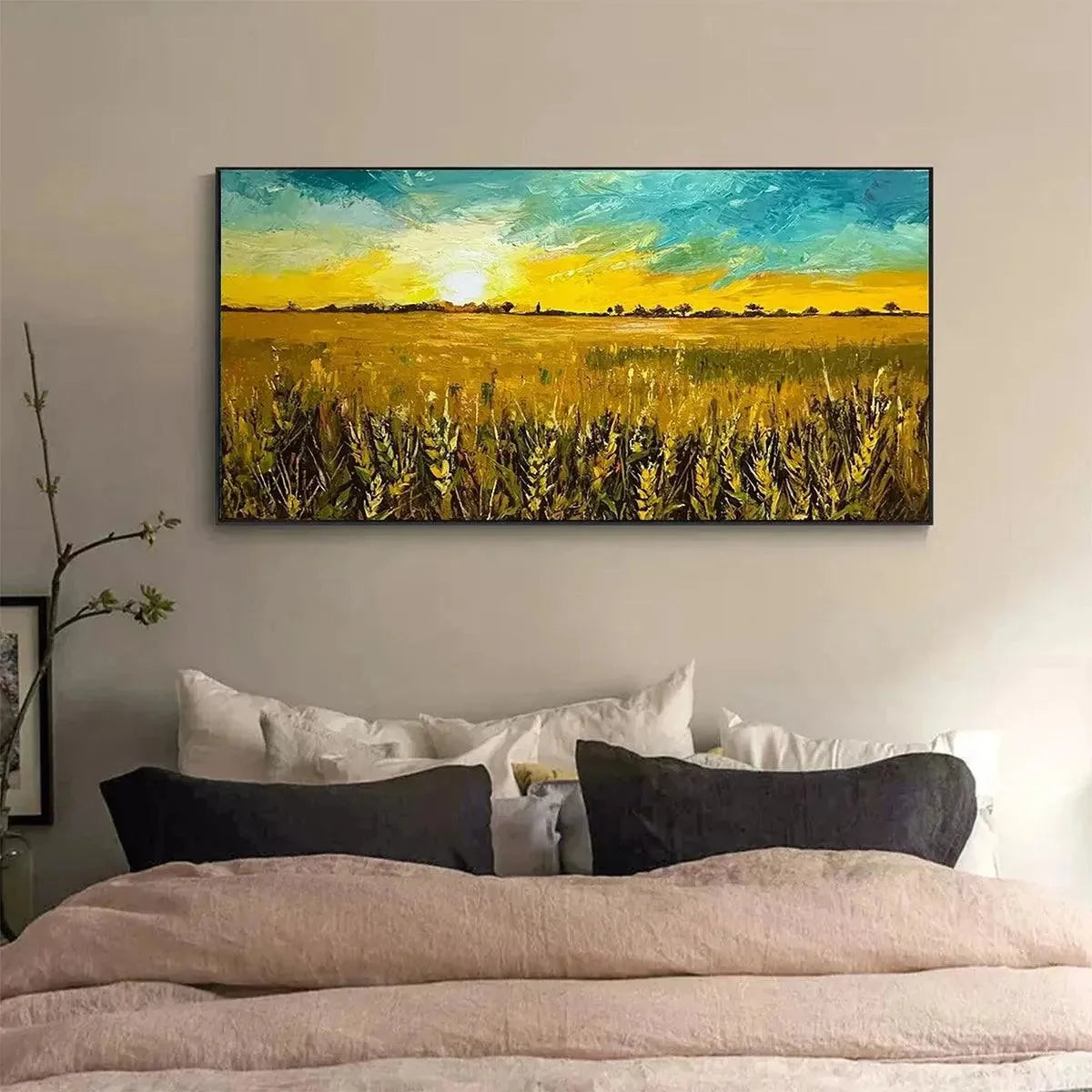 GOLDEN SUNSET FIELD: Landscape Painting of a Wheat Field at Sunset | yellow palette, original oil on stretched canvas art