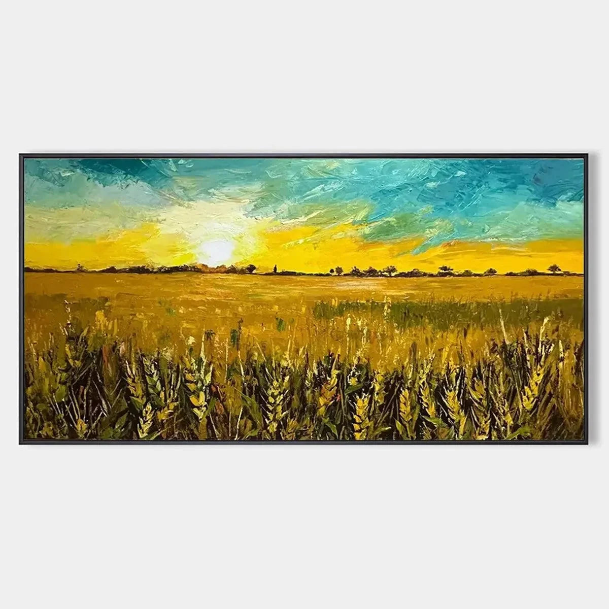 GOLDEN SUNSET FIELD: Landscape Painting of a Wheat Field at Sunset | hanging in living room, Landscape wall art