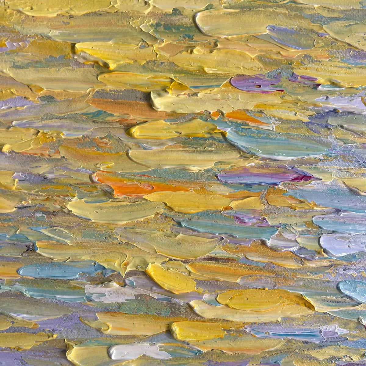 GOLDEN SUNSET OVER WATER: Square Textured Seascape Painting, Palette Knife Ocean Sunset, Blue, Living Room, Bedroom | rolled canvas, ready for custom framing