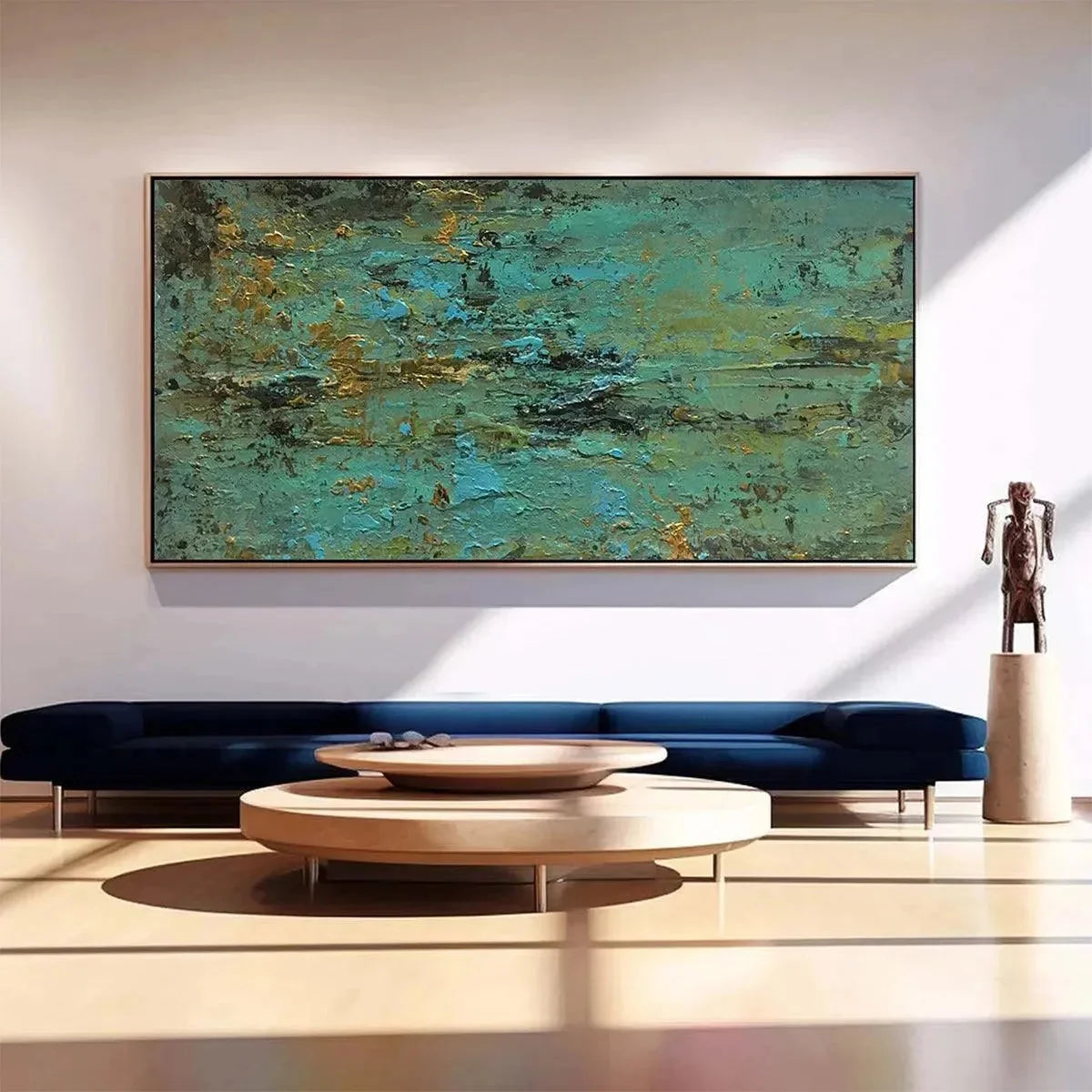 GOLDEN TIDE: Textured Abstract Painting in Teal and Gold | Abstract closeup, raised brushwork detail