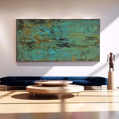 GOLDEN TIDE: Textured Abstract Painting in Teal and Gold | Abstract closeup, raised brushwork detail