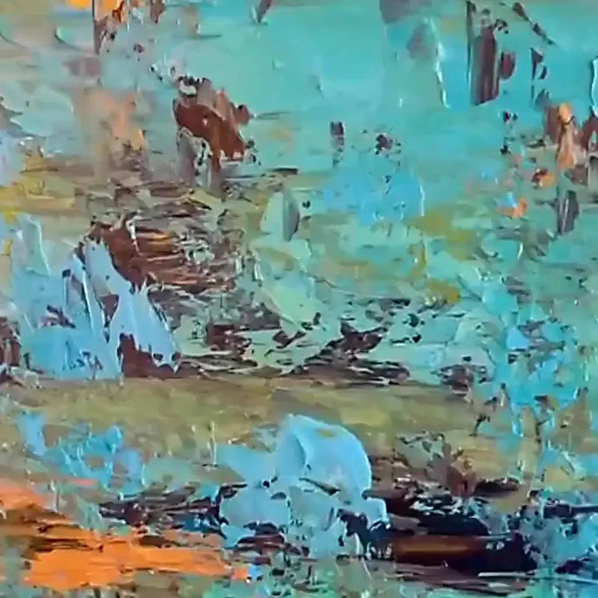 GOLDEN TIDE: Textured Abstract Painting in Teal and Gold | rectangular format, hand-painted canvas edge