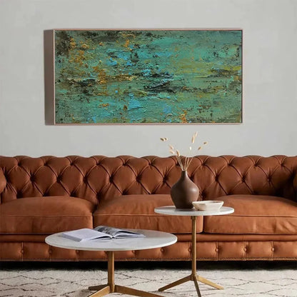 GOLDEN TIDE: Textured Abstract Painting in Teal and Gold | green palette, original oil on stretched canvas art