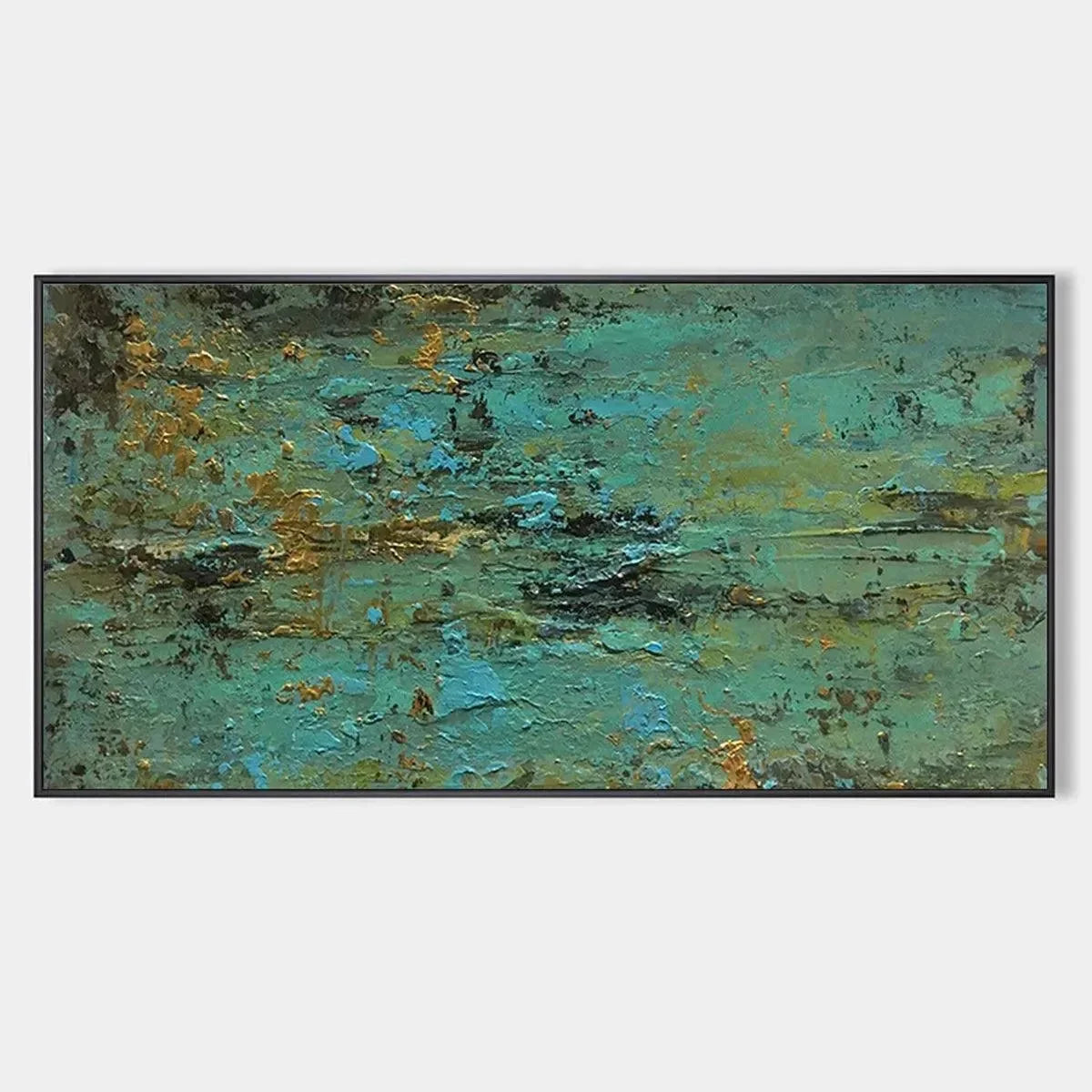 GOLDEN TIDE: Textured Abstract Painting in Teal and Gold | hanging in living room, Abstract wall art