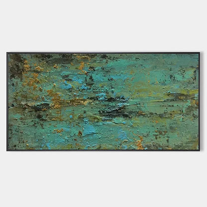 GOLDEN TIDE: Textured Abstract Painting in Teal and Gold | hanging in living room, Abstract wall art