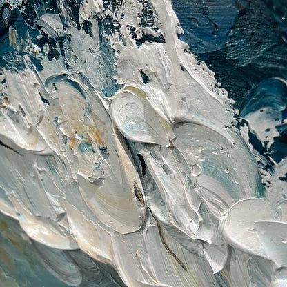 GOLDEN TIDE: Textured Impasto Ocean Wave Oil Painting | rectangular format, hand-painted canvas edge
