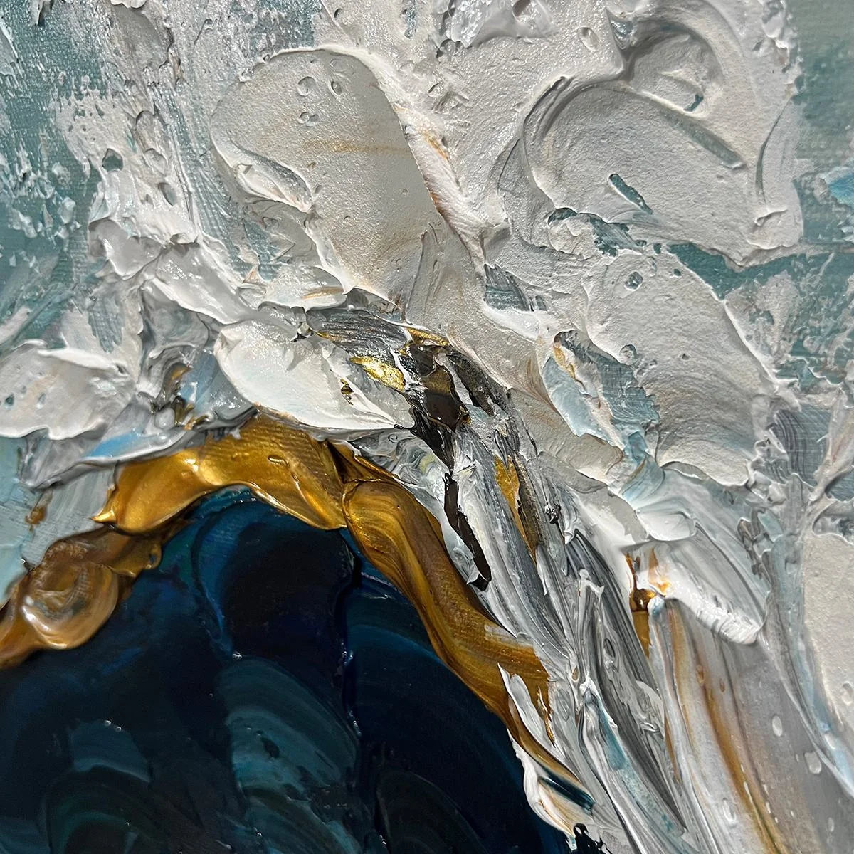 GOLDEN TIDE: Textured Impasto Ocean Wave Oil Painting | rolled canvas, ready for custom framing