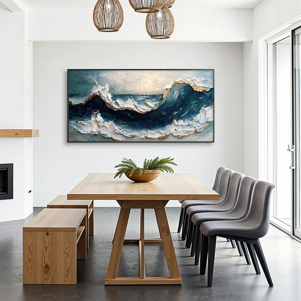 GOLDEN TIDE: Textured Impasto Ocean Wave Oil Painting | Abstract mood, soft natural light studio shot