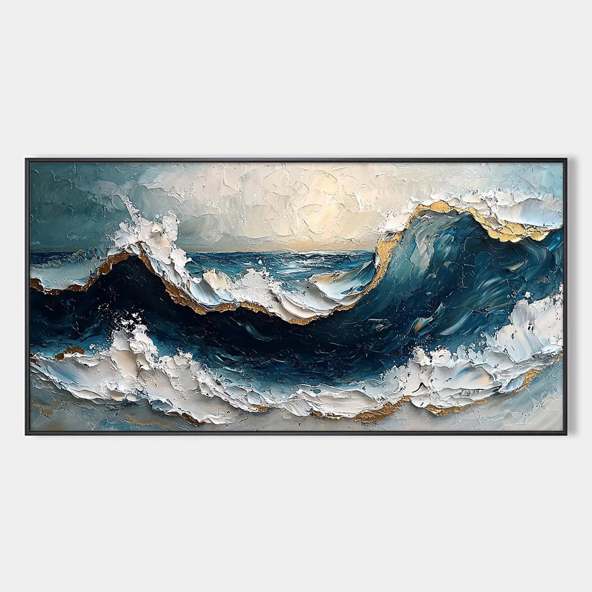 GOLDEN TIDE: Textured Impasto Ocean Wave Oil Painting | hanging in living room, Abstract wall art