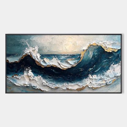 GOLDEN TIDE: Textured Impasto Ocean Wave Oil Painting | hanging in living room, Abstract wall art