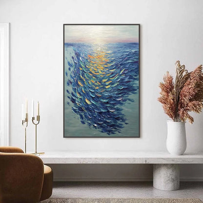 GOLDEN TIDE: Textured Impasto Painting of a School of Fish | Abstract closeup, raised brushwork detail