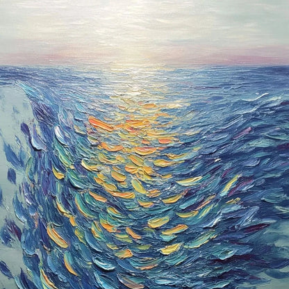 GOLDEN TIDE: Textured Impasto Painting of a School of Fish | rectangular format, hand-painted canvas edge