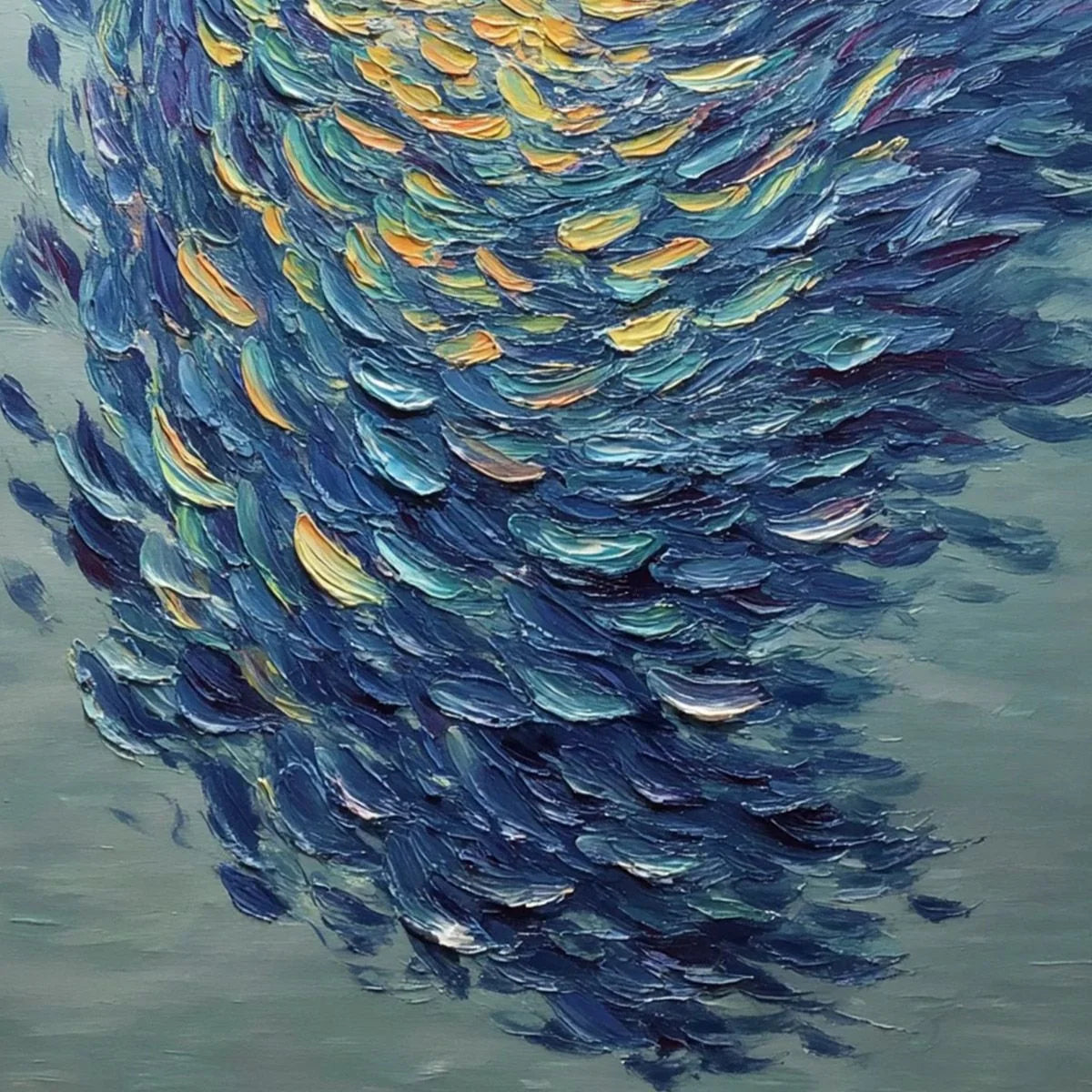 GOLDEN TIDE: Textured Impasto Painting of a School of Fish | rolled canvas, ready for custom framing