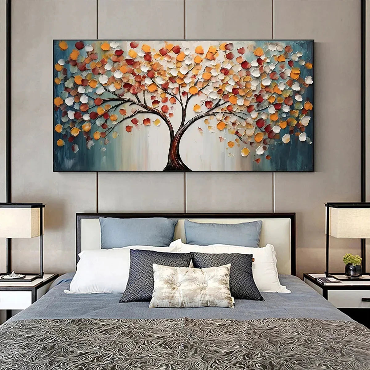 GOLDEN TREE OF LIFE: Panoramic Impasto Tree Painting, Textured Wall Art, Colorful, Living Room | yellow palette, original oil on stretched canvas art
