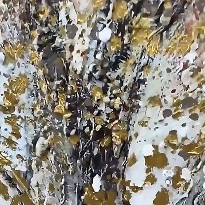 GOLDEN TREE: Textured Tree Painting in Gold and Grey | rectangular format, hand-painted canvas edge