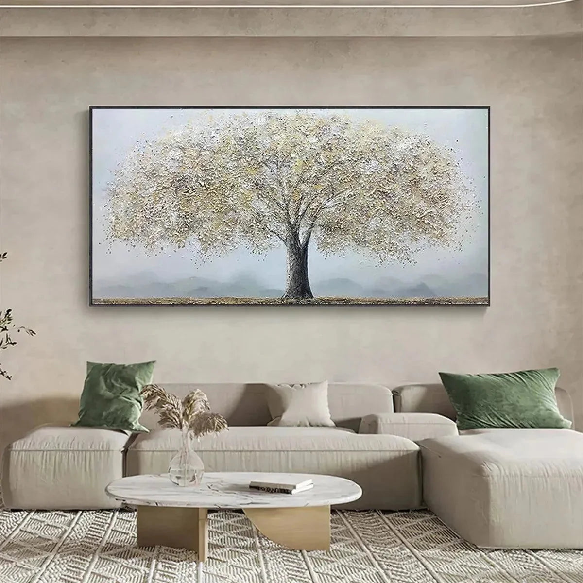 GOLDEN TREE: Textured Tree Painting in Gold and Grey | yellow palette, original oil on stretched canvas art