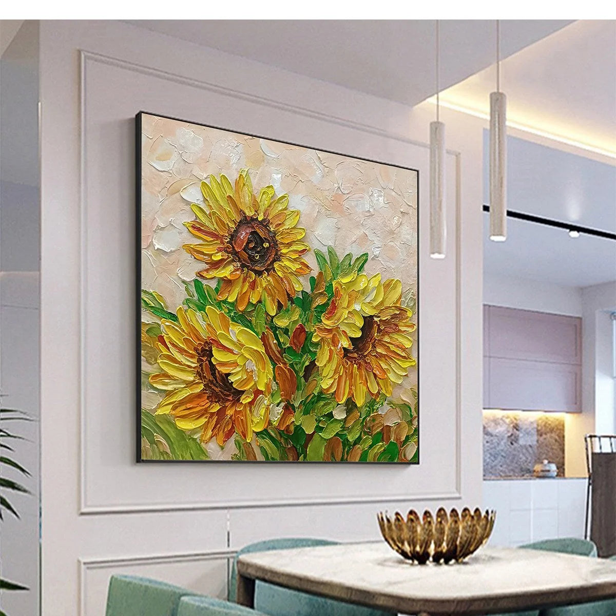GOLDEN TRIO | gold frame stretched on neutral wall