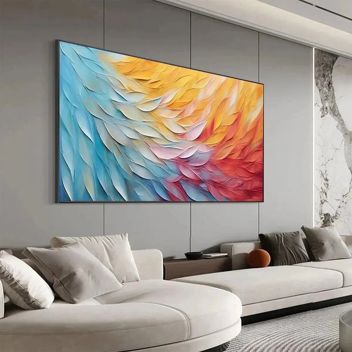 GOLDEN WAVES: Textured Abstract Painting, Horizontal Wall Art | rolled canvas, ready for custom framing