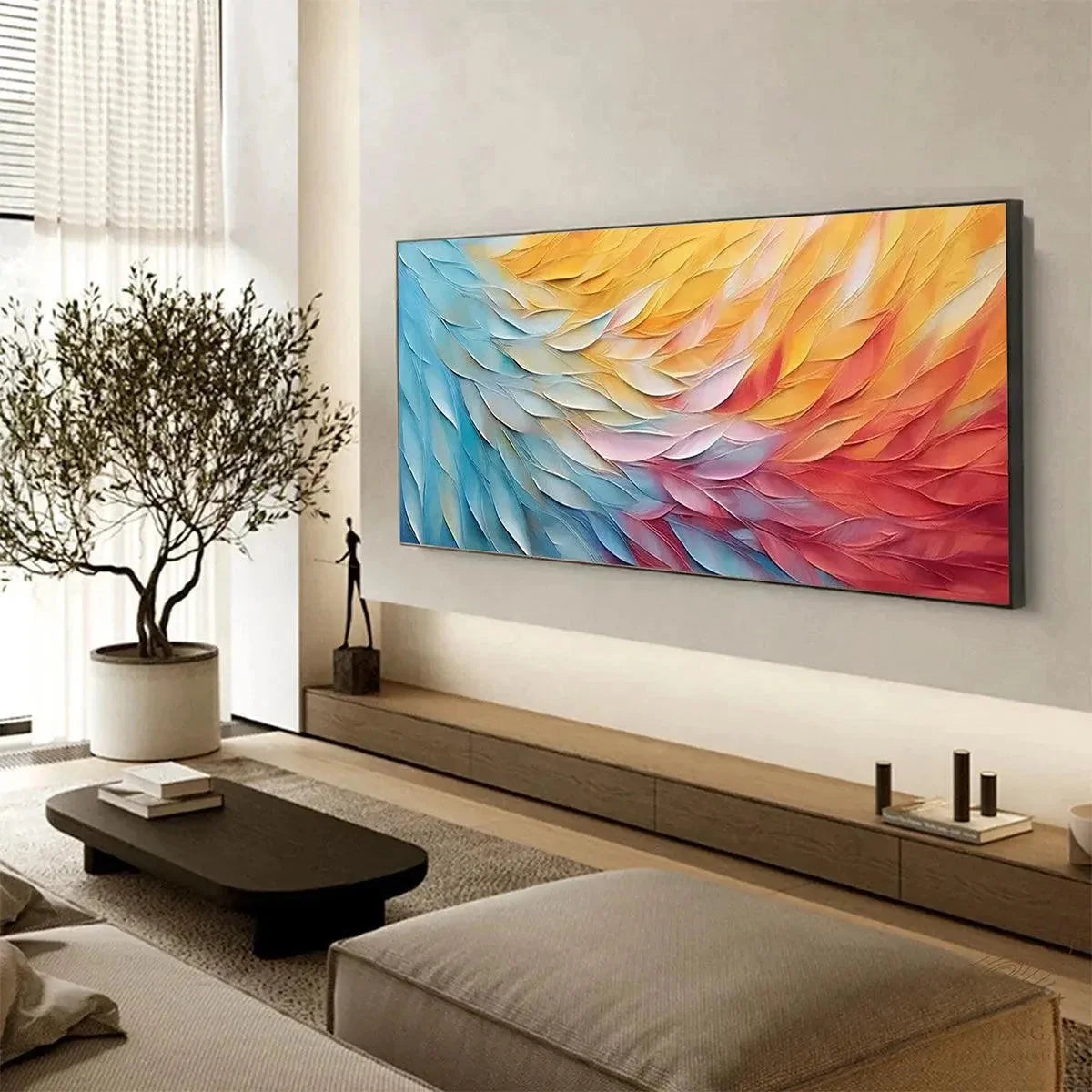 GOLDEN WAVES: Textured Abstract Painting, Horizontal Wall Art | Abstract mood, soft natural light studio shot