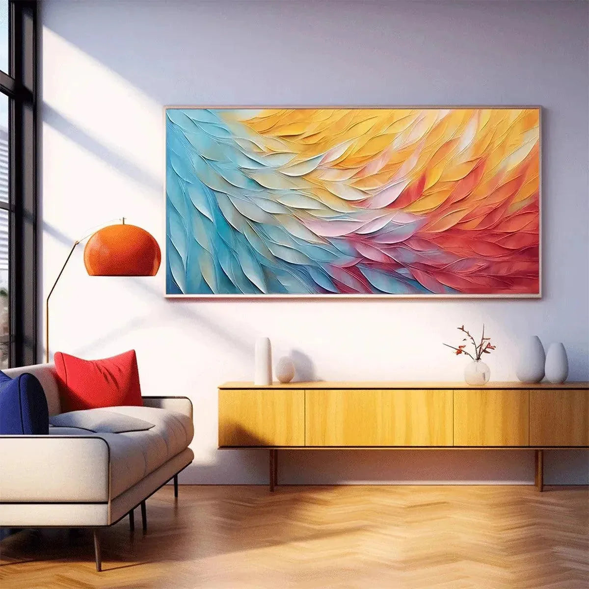 GOLDEN WAVES: Textured Abstract Painting, Horizontal Wall Art | yellow palette, original oil on stretched canvas art