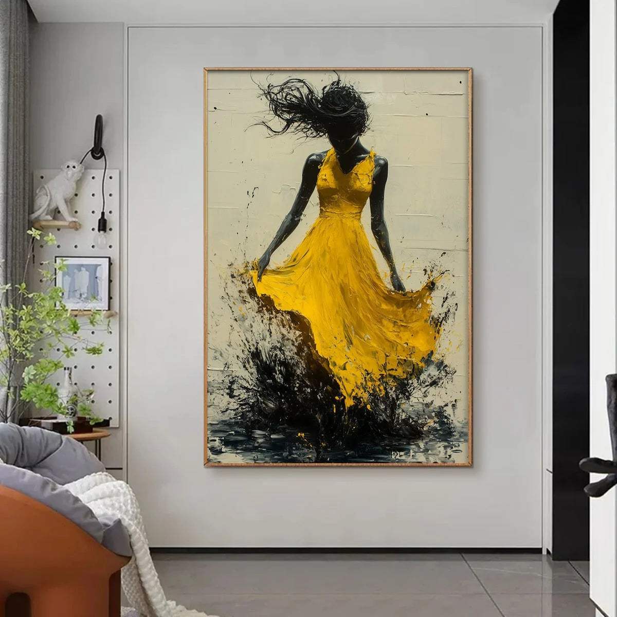 GOLDEN WHIRL: Textured Impasto Figurative Oil Painting of Woman in Yellow Dress | rolled canvas, ready for custom framing