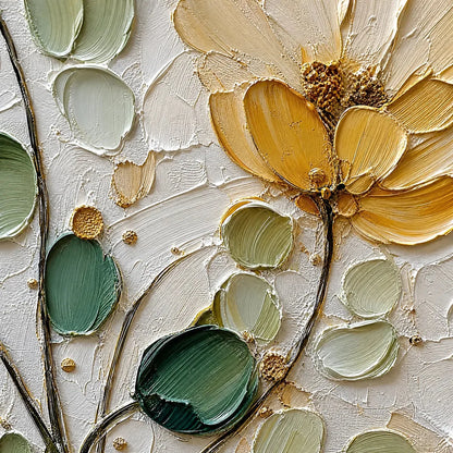 GOLDEN WHISPER: Textured Floral Impasto Painting with Gold Leaf | rectangular format, hand-painted canvas edge