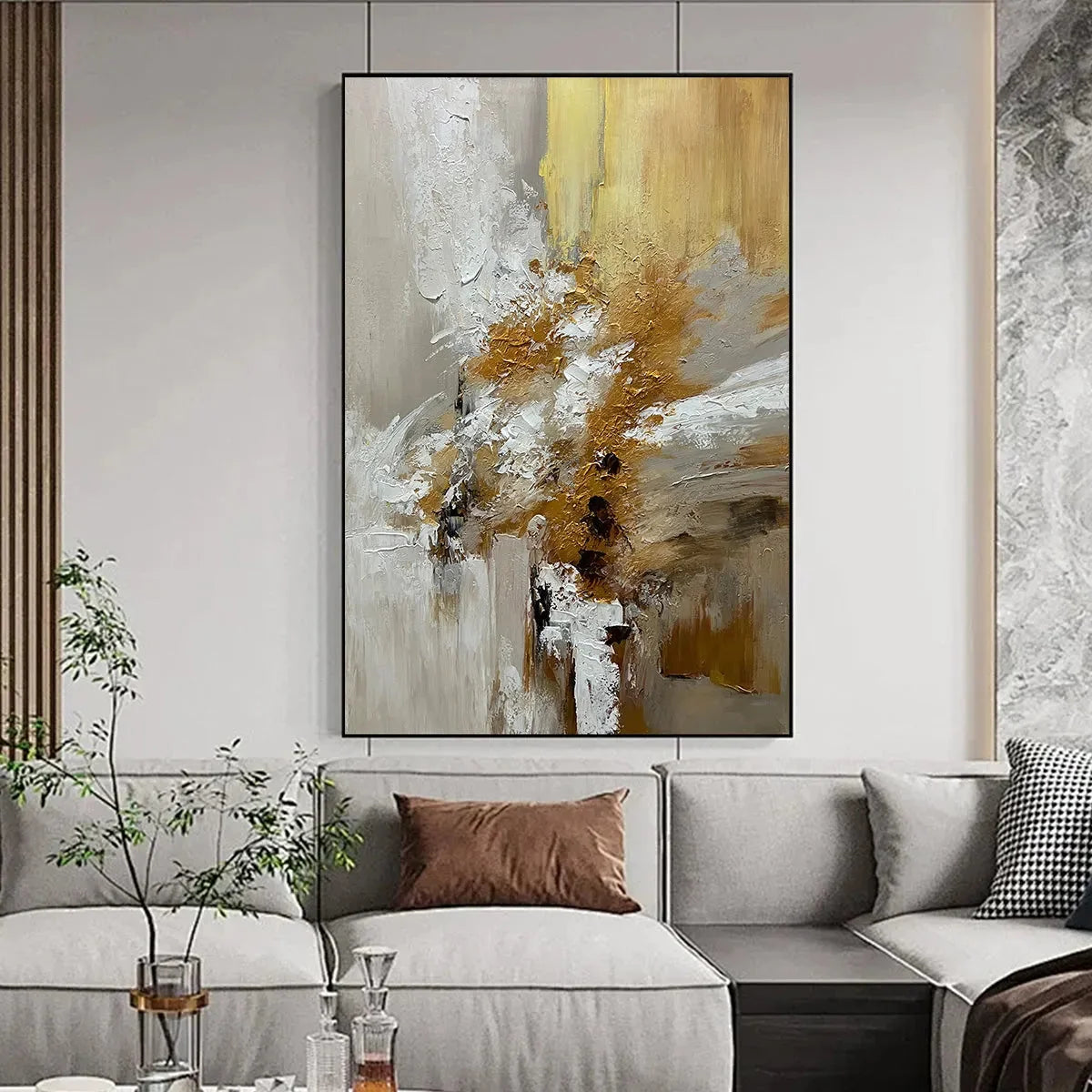 GOLDEN WHISPERS: Textured Abstract Painting in Beige, White, and Gold | Abstract closeup, raised brushwork detail