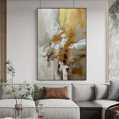 GOLDEN WHISPERS: Textured Abstract Painting in Beige, White, and Gold | Abstract closeup, raised brushwork detail