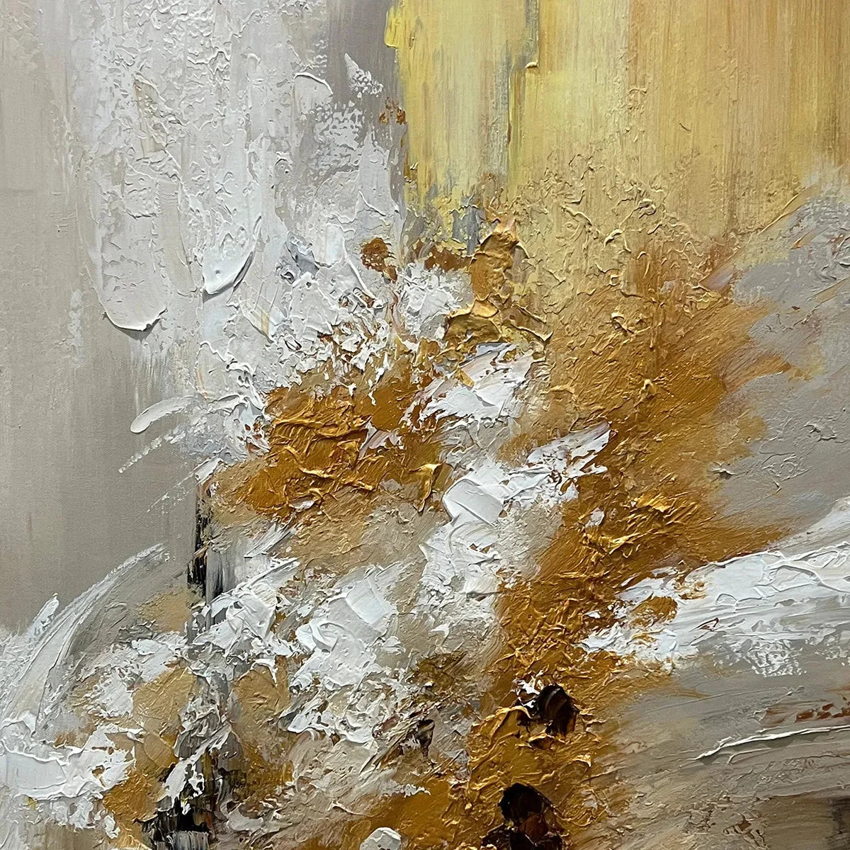 GOLDEN WHISPERS: Textured Abstract Painting in Beige, White, and Gold | rectangular format, hand-painted canvas edge
