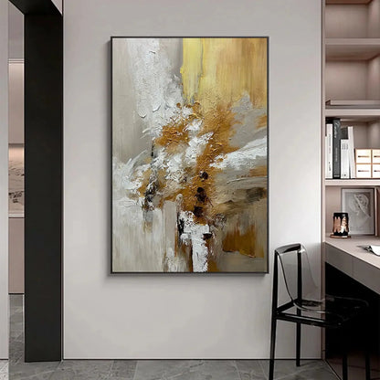 GOLDEN WHISPERS: Textured Abstract Painting in Beige, White, and Gold | rolled canvas, ready for custom framing