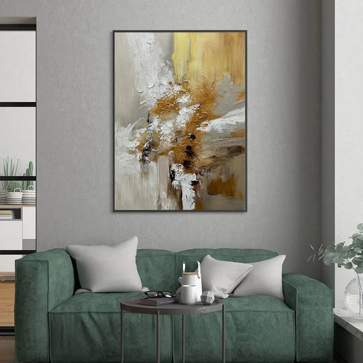 GOLDEN WHISPERS: Textured Abstract Painting in Beige, White, and Gold | Abstract mood, soft natural light studio shot
