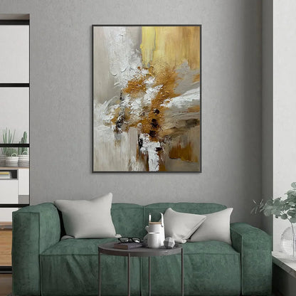 GOLDEN WHISPERS: Textured Abstract Painting in Beige, White, and Gold | Abstract mood, soft natural light studio shot