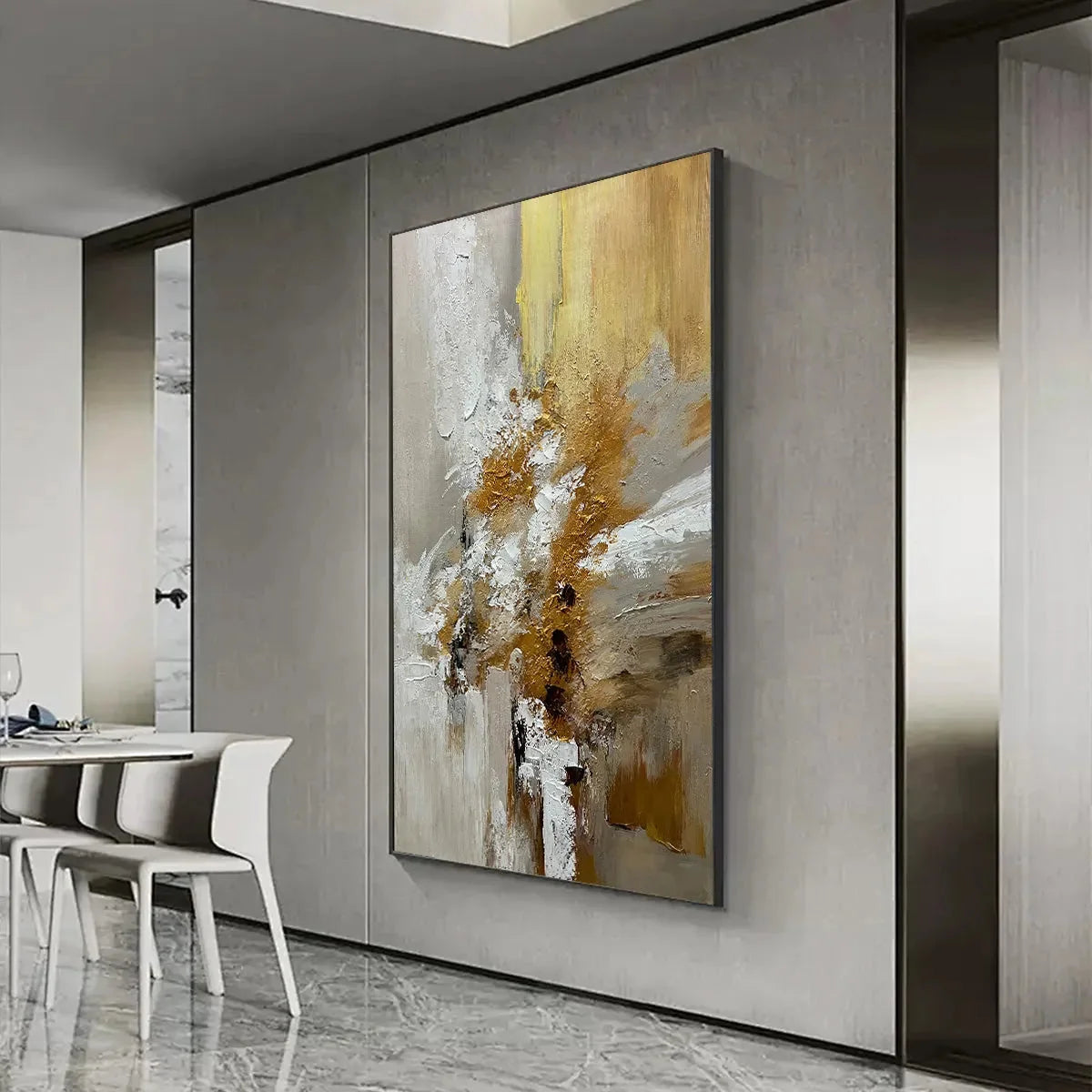 GOLDEN WHISPERS: Textured Abstract Painting in Beige, White, and Gold | yellow palette, original oil on stretched canvas art