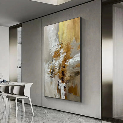 GOLDEN WHISPERS: Textured Abstract Painting in Beige, White, and Gold | yellow palette, original oil on stretched canvas art