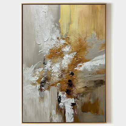GOLDEN WHISPERS: Textured Abstract Painting in Beige, White, and Gold | hanging in living room, Abstract wall art