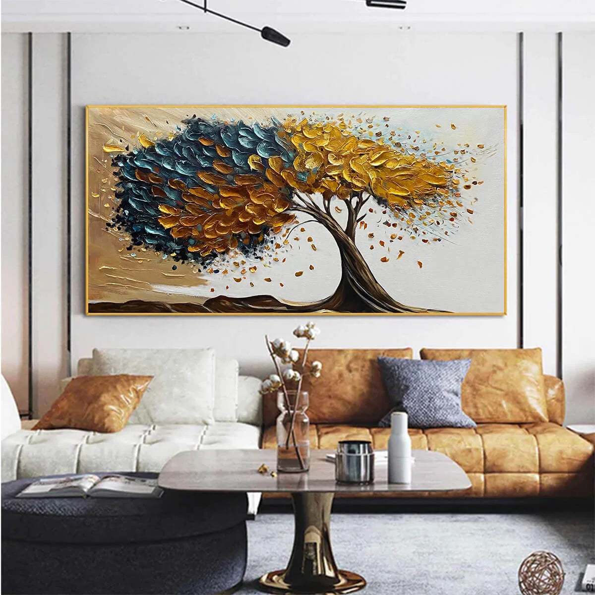 GOLDEN WHISPERS: Textured Abstract Tree Oil Painting | Figurative closeup, raised brushwork detail