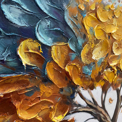 GOLDEN WHISPERS: Textured Abstract Tree Oil Painting | rolled canvas, ready for custom framing