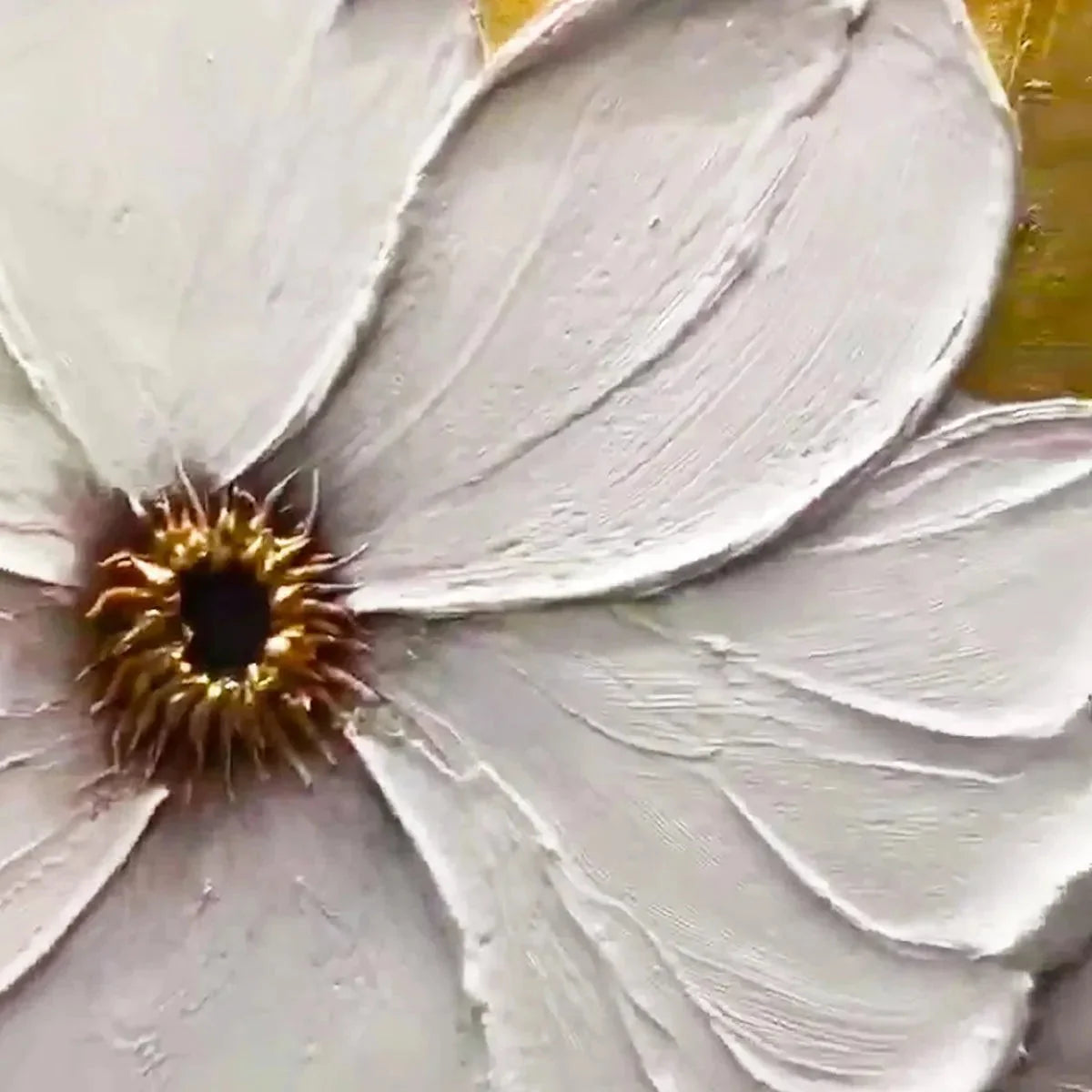 GOLDEN WHISPERS: Textured Floral Painting, Gold and White Wall Art, Vertical Canvas, Impasto Decor | rectangular format, hand-painted canvas edge