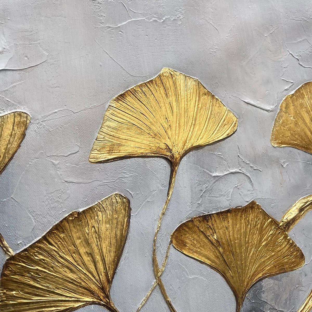 GOLDEN WHISPERS: Textured Ginkgo Leaf Oil Painting in Gold | rolled canvas, ready for custom framing