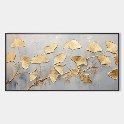 GOLDEN WHISPERS: Textured Ginkgo Leaf Oil Painting in Gold | hanging in living room, Figurative wall art