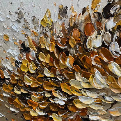 GOLDEN WHISPERS: Textured Golden Tree Impasto Oil Painting | rectangular format, hand-painted canvas edge