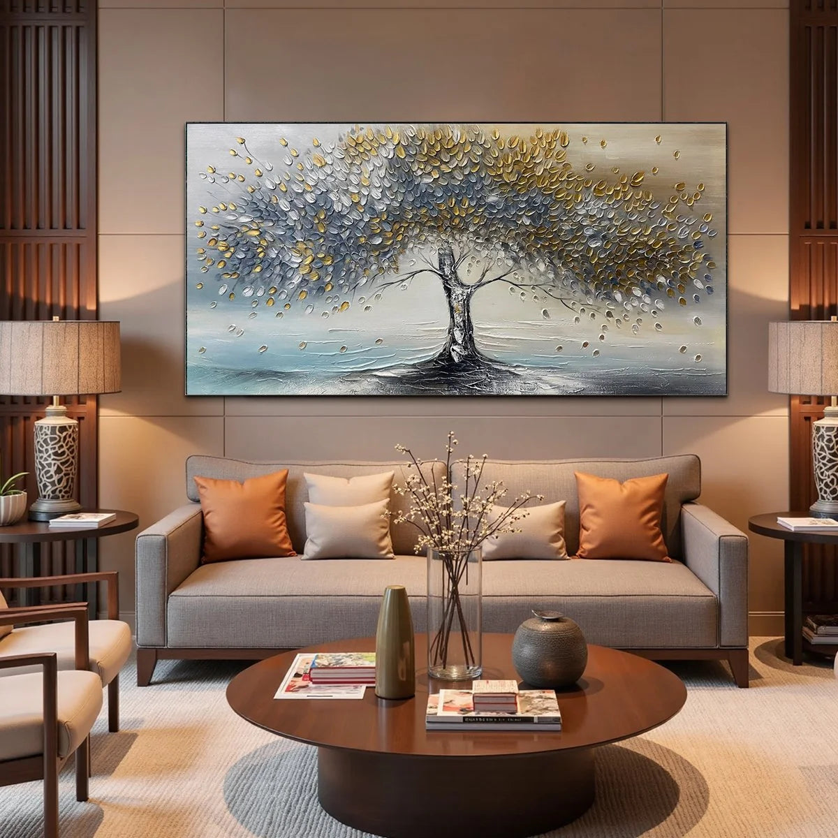 GOLDEN WHISPERS: Textured Tree Landscape Oil Painting | Landscape closeup, raised brushwork detail