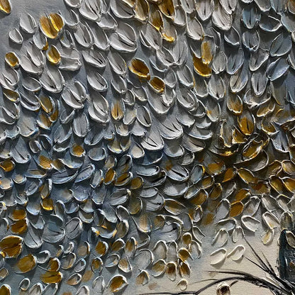 GOLDEN WHISPERS: Textured Tree Landscape Oil Painting | rolled canvas, ready for custom framing