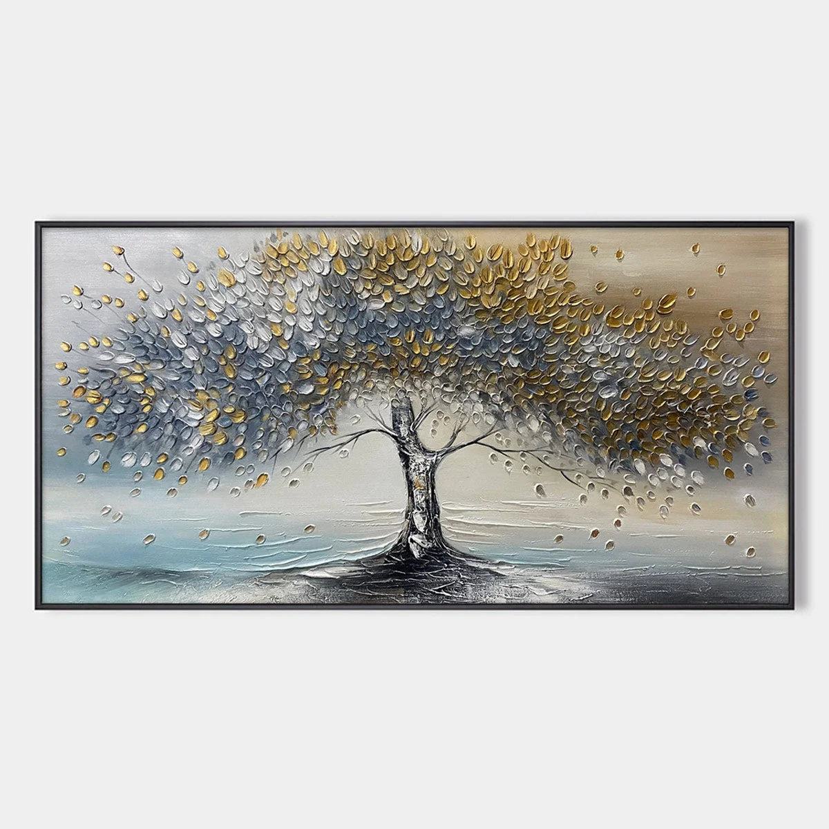 GOLDEN WHISPERS: Textured Tree Landscape Oil Painting | hanging in living room, Landscape wall art