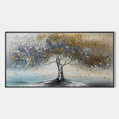 GOLDEN WHISPERS: Textured Tree Landscape Oil Painting | hanging in living room, Landscape wall art