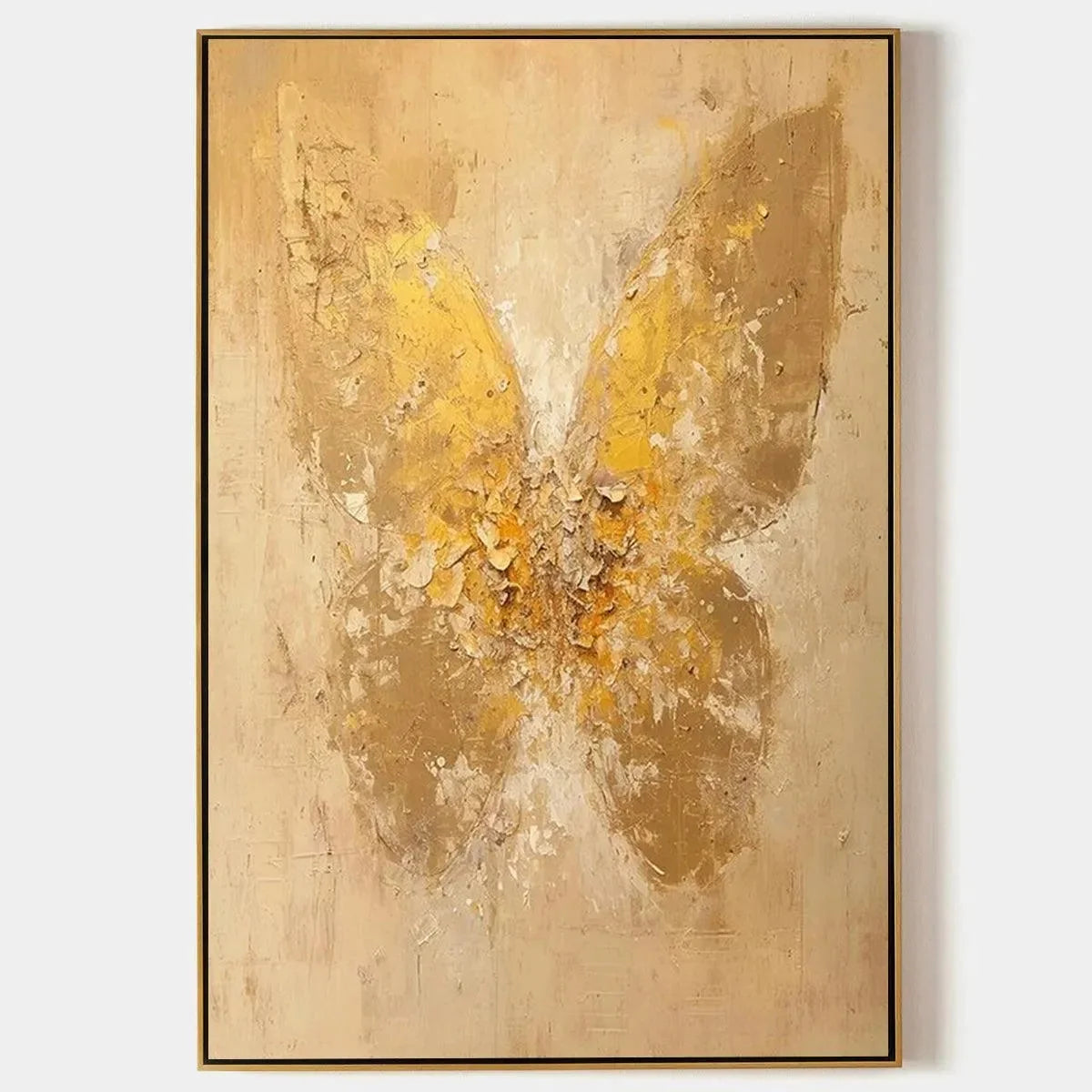 GOLDEN WINGS: Gold Butterfly Painting, Textured Wall Art, Vertical Canvas, Beige and Gold Decor | hanging in living room, Figurative wall art