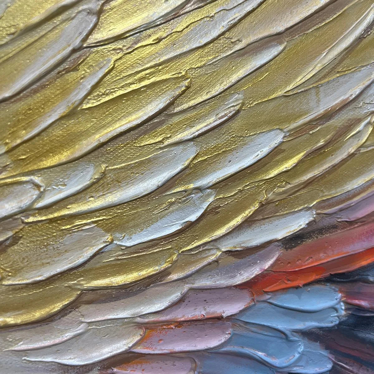 GOLDEN WINGS: Panoramic Angel Wings Painting, Textured Wall Art, Gold, Beige, Living Room, Bedroom | rolled canvas, ready for custom framing